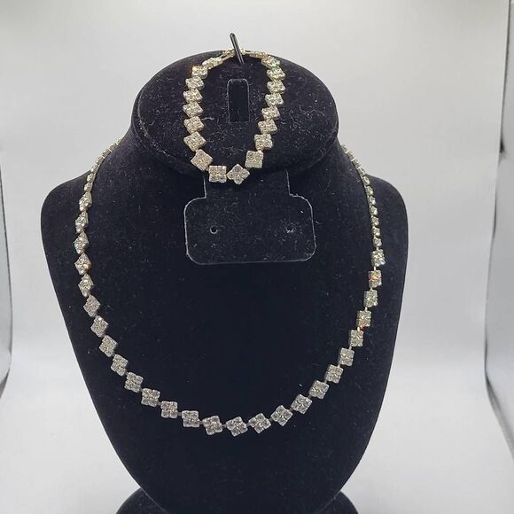 Vintage 50s Hollywood Glam Demi Parure Pave Set Crystal Bracelet and Necklace in - Picture 1 of 6